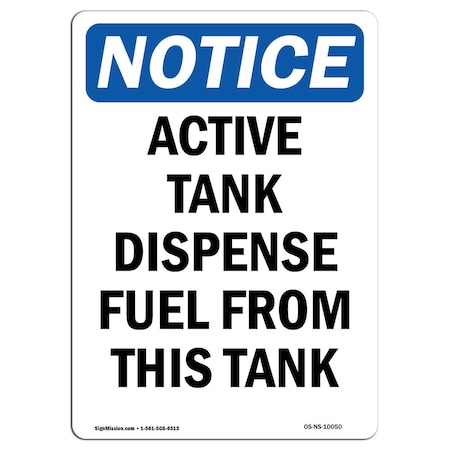 Signmission Safety Sign, OSHA Notice, 14" Height, Active Tank Dispense Fuel From Tank Sign, Portrait OS-NS-D-1014-V-10050